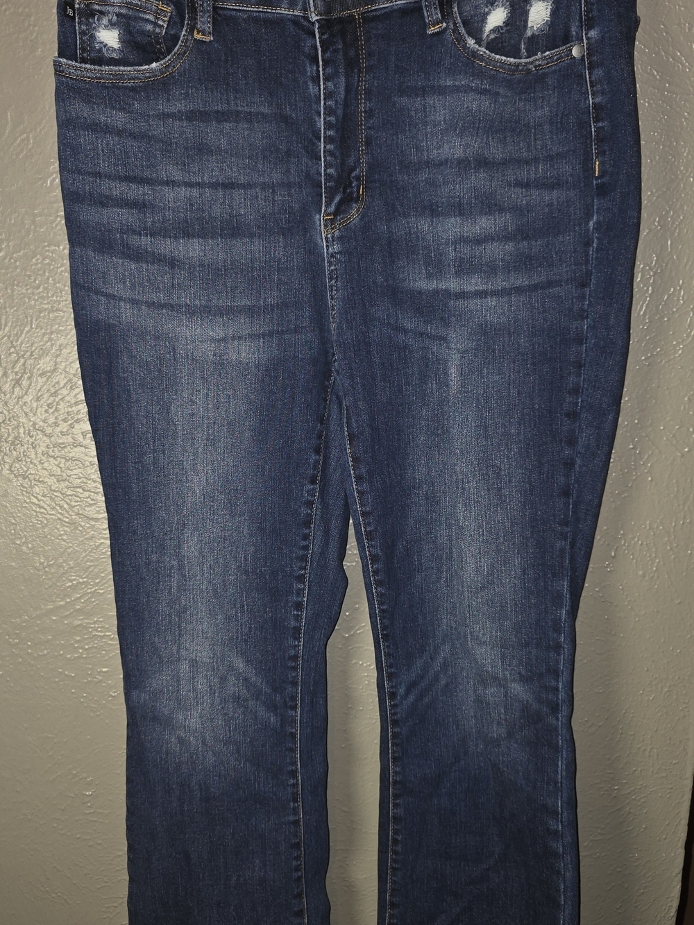 Judy Blue Slim Bootcut Distressed Raw Hem Jeans Size 15 / 32 Dark Wash